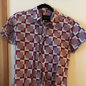 Wildfang The Essential Button Up Geometric Cotton Short Sleeve Tailored Top - S